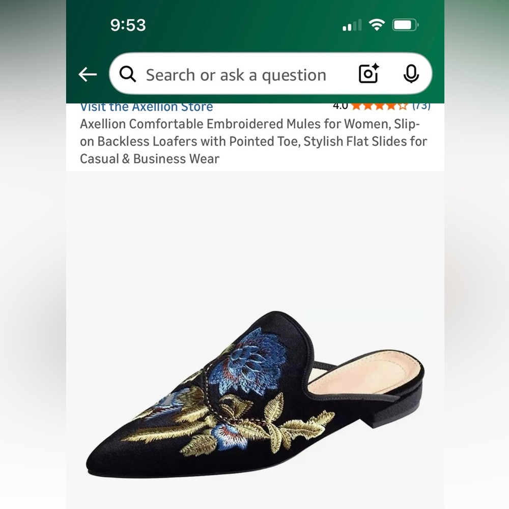 Women's Black Floral Embroidered Mules